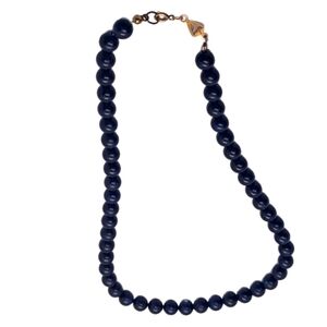 Biagi Black Wood Beads Pearl Style Necklace Signed